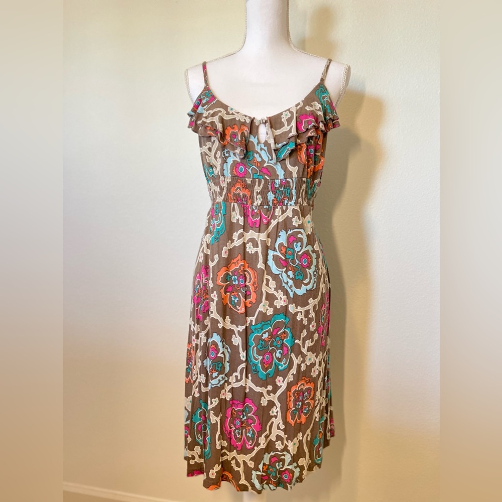 Boho Flower Print Sleeveless Sundress Large
